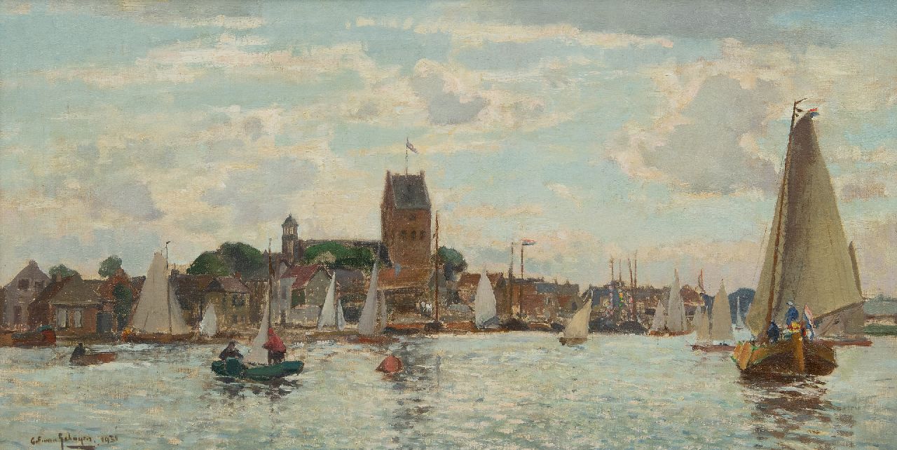 Schagen G.F. van | Gerbrand Frederik van Schagen | Schilderijen te koop aangeboden | Terug van de zeilwedstrijd bij Grou, olieverf op doek 36,5 x 71,3 cm, gedateerd 1931