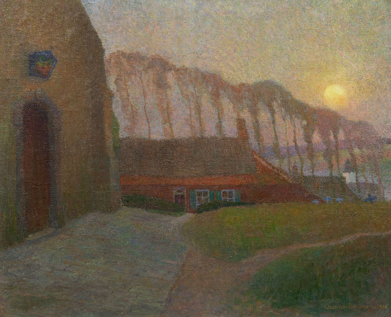 Smet G. de | Gustave de Smet, Landschap met kerk, olieverf op doek op paneel 69,4 x 84,4 cm, gesigneerd rechtsonder en gedateerd 1904 Smet G. de | Gustave de Smet, Landschap met kerk, olieverf op doek op paneel 69,4 x 84,4 cm, gesigneerd rechtsonder en gedateerd 1904