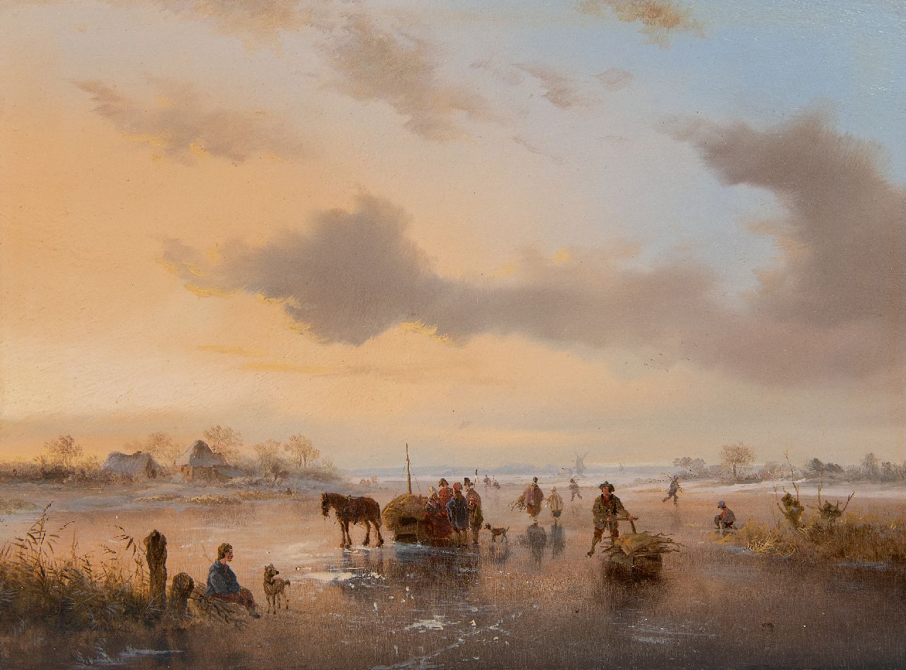 Kruseman F.M. | Frederik Marinus Kruseman, IJsgezicht met figuren en werksleden, olieverf op paneel 24,3 x 32,7 cm, circa 1841-1845 Kruseman F.M. | Frederik Marinus Kruseman, IJsgezicht met figuren en werksleden, olieverf op paneel 24,3 x 32,7 cm, circa 1841-1845