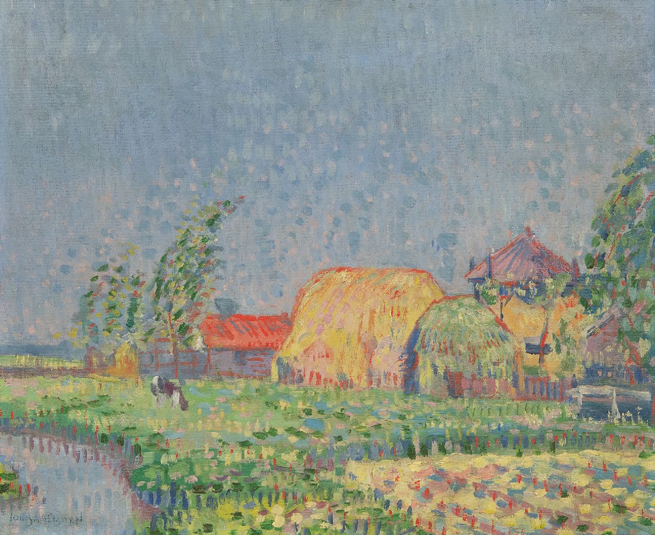 Saalborn L.A.A.  | 'Louis' Alexander Abraham Saalborn, Zomerlandschap met boerderij en hooibergen, olieverf op doek 31,8 x 38,3 cm, gesigneerd linksonder