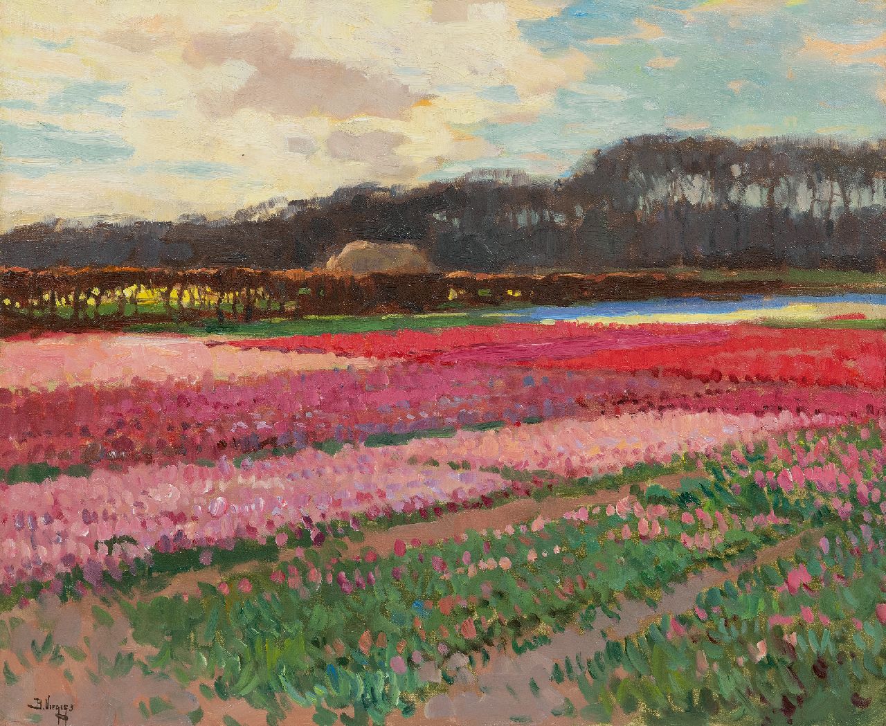 Viegers B.P. | Bernardus Petrus 'Ben' Viegers, Bloeiende bollenvelden, olieverf op doek 40,6 x 50,6 cm, gesigneerd linksonder Viegers B.P. | Bernardus Petrus 'Ben' Viegers, Bloeiende bollenvelden, olieverf op doek 40,6 x 50,6 cm, gesigneerd linksonder