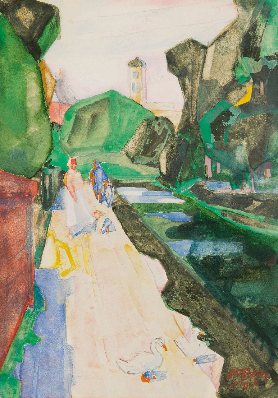 Toorop J.Th.  | Johannes Theodorus 'Jan' Toorop, Wandelaars in een park, potlood en aquarel op papier 21,5 x 15,5 cm, gesigneerd rechtsonder en gedateerd 1926