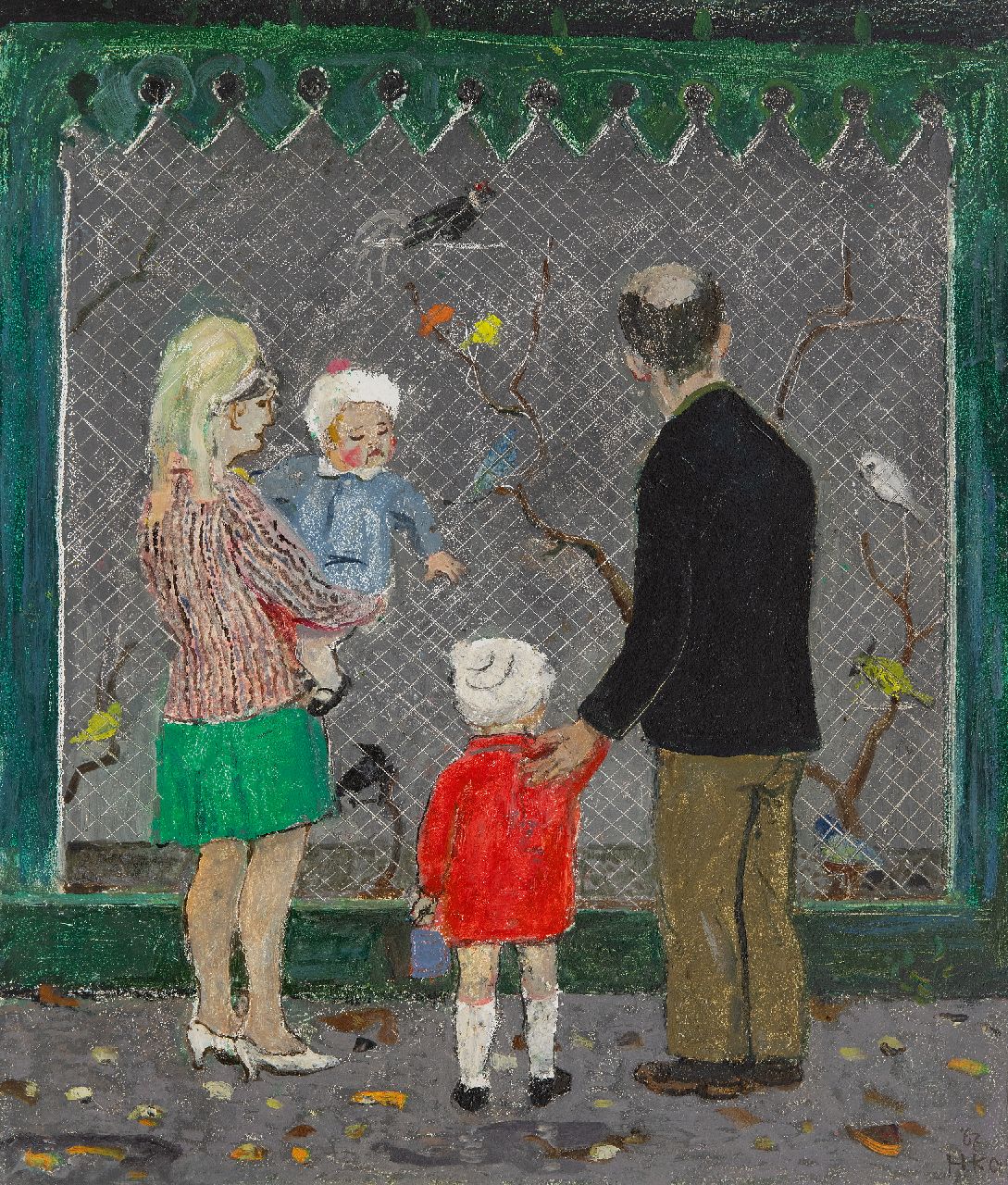 Kamerlingh Onnes H.H. | 'Harm' Henrick Kamerlingh Onnes | Schilderijen te koop aangeboden | Volière, olieverf op board 47,6 x 40,0 cm, gesigneerd rechtsonder met initialen en gedateerd '67 Kamerlingh Onnes H.H. | 'Harm' Henrick Kamerlingh Onnes | Schilderijen te koop aangeboden | Volière, olieverf op board 47,6 x 40,0 cm, gesigneerd rechtsonder met initialen en gedateerd '67