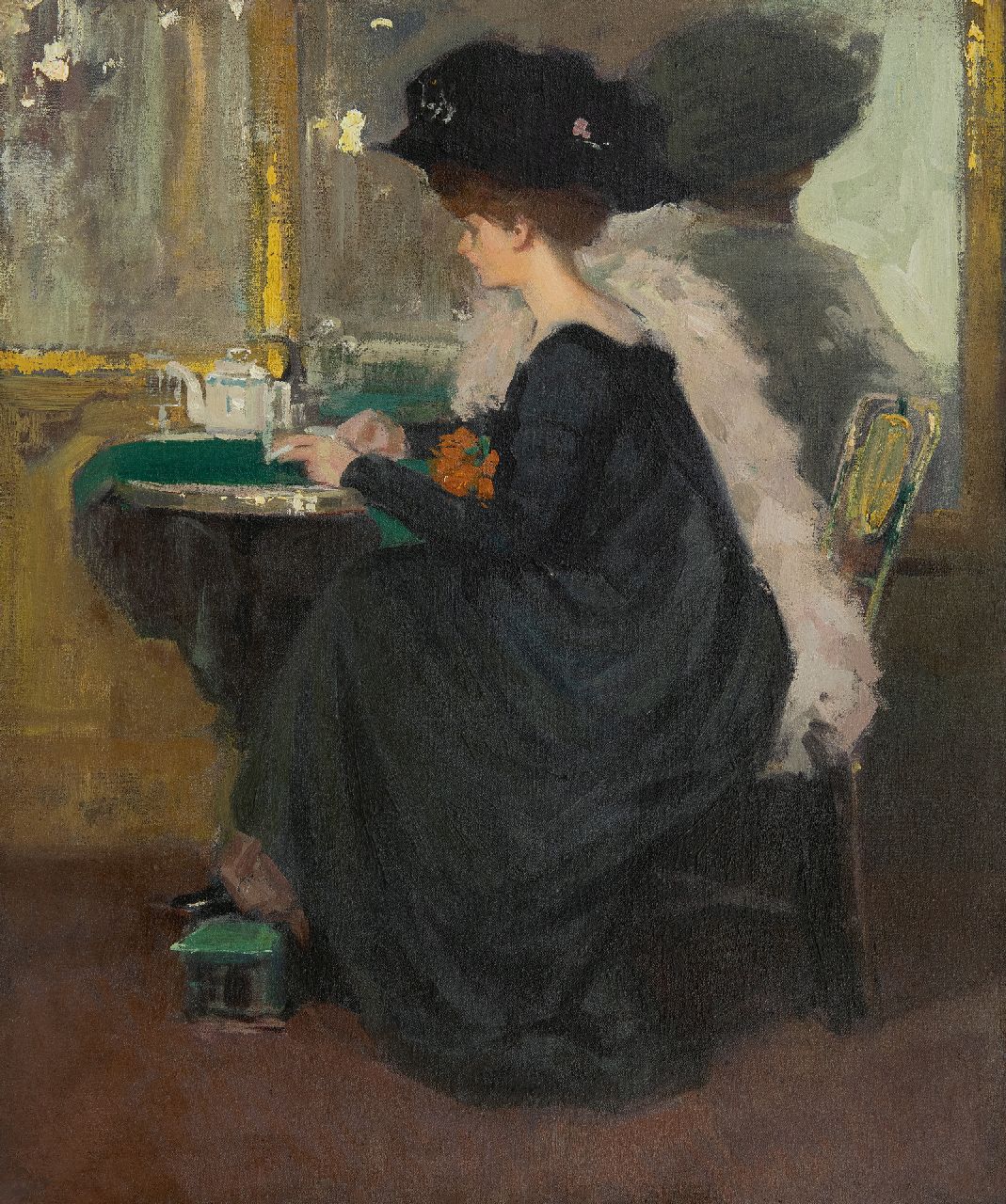 Nissl R. | Rudolf Nissl, Dame in het café, olieverf op doek 54,9 x 46,2 cm Nissl R. | Rudolf Nissl, Dame in het café, olieverf op doek 54,9 x 46,2 cm