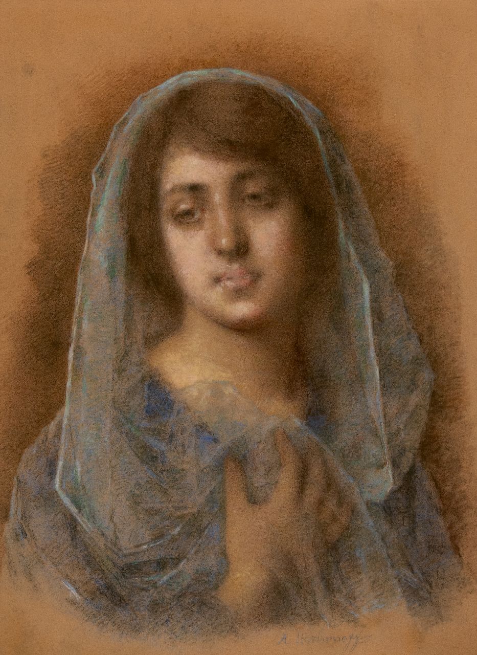 Harlamoff A.A.  | Alexei Alexeievich Harlamoff | Aquarellen en tekeningen te koop aangeboden | Portret van een vrouw, pastel op papier 58,5 x 43,5 cm, gesigneerd rechtsonder