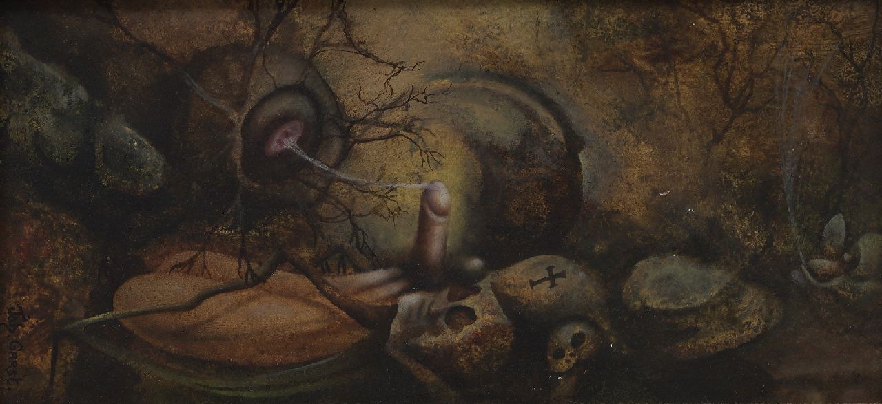 Garst J. | Johannes Garst | Schilderijen te koop aangeboden | Erotische fantasievoorstelling, olieverf op board 10,1 x 20,1 cm, gesigneerd linksonder Garst J. | Johannes Garst | Schilderijen te koop aangeboden | Erotische fantasievoorstelling, olieverf op board 10,1 x 20,1 cm, gesigneerd linksonder