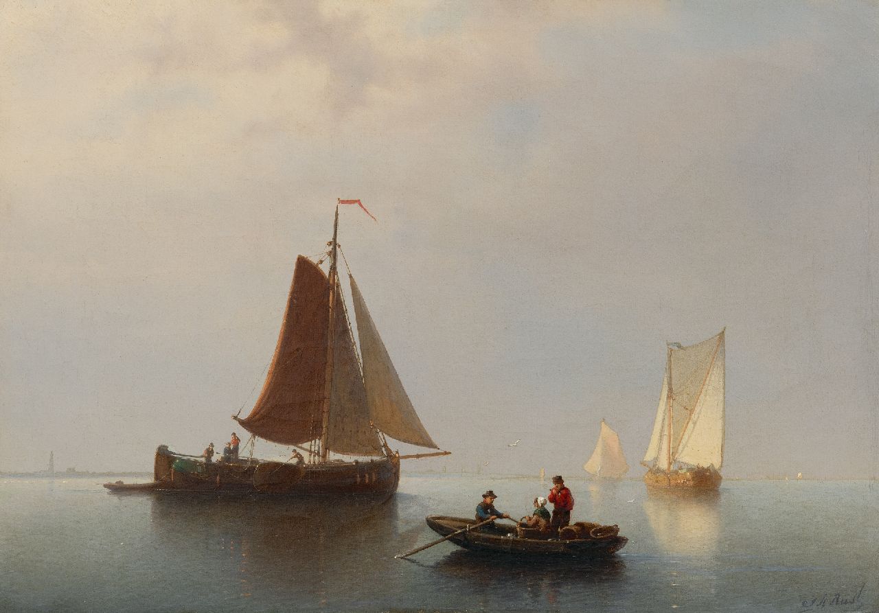 Rust J.A. | Johan 'Adolph' Rust | Schilderijen te koop aangeboden | Zeilschepen op kalme zee, olieverf op doek 39,6 x 56,4 cm, gesigneerd rechtsonder en zonder lijst Rust J.A. | Johan 'Adolph' Rust | Schilderijen te koop aangeboden | Zeilschepen op kalme zee, olieverf op doek 39,6 x 56,4 cm, gesigneerd rechtsonder en zonder lijst