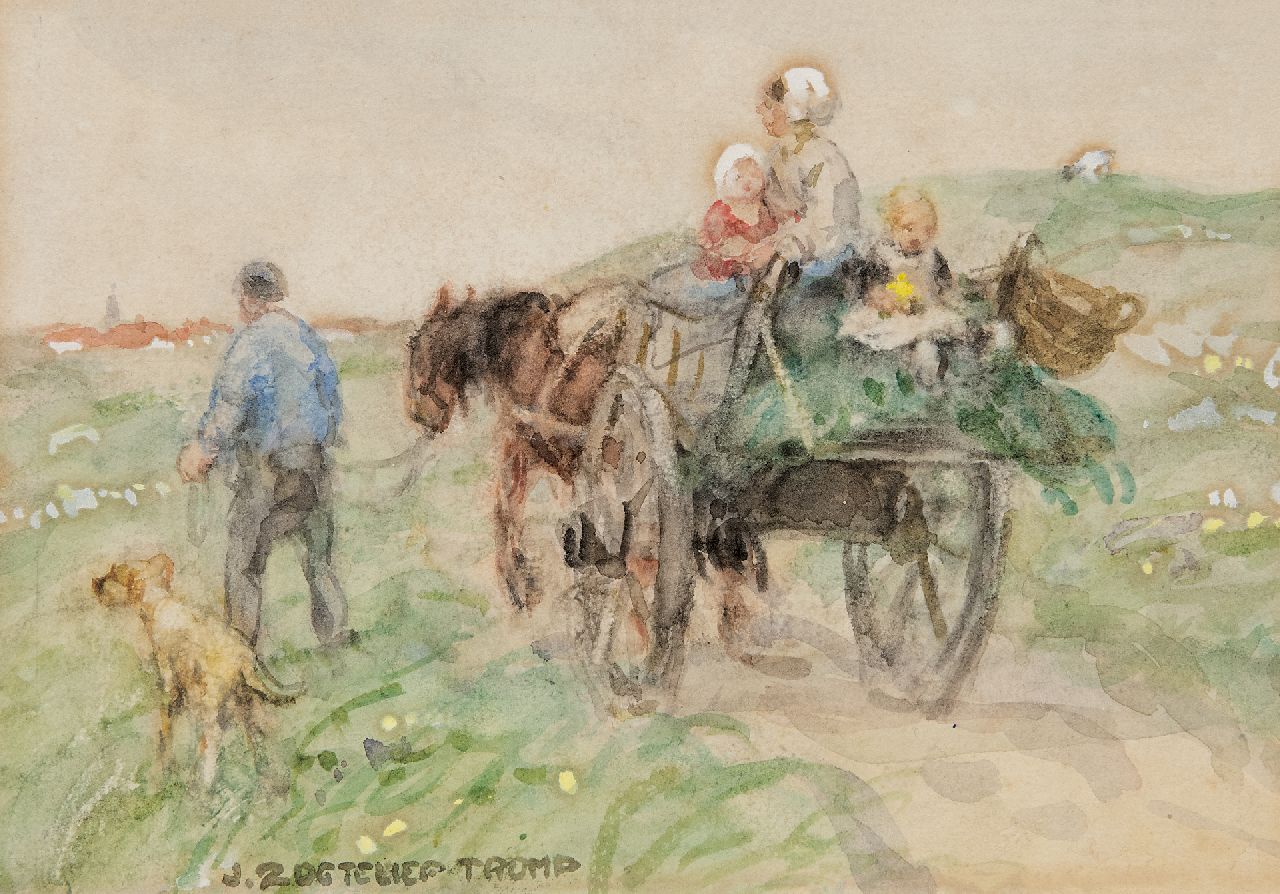 Zoetelief Tromp J. | Johannes 'Jan' Zoetelief Tromp, Huiswaarts door de duinen, aquarel op papier 14,3 x 19,7 cm, gesigneerd linksonder Zoetelief Tromp J. | Johannes 'Jan' Zoetelief Tromp, Huiswaarts door de duinen, aquarel op papier 14,3 x 19,7 cm, gesigneerd linksonder