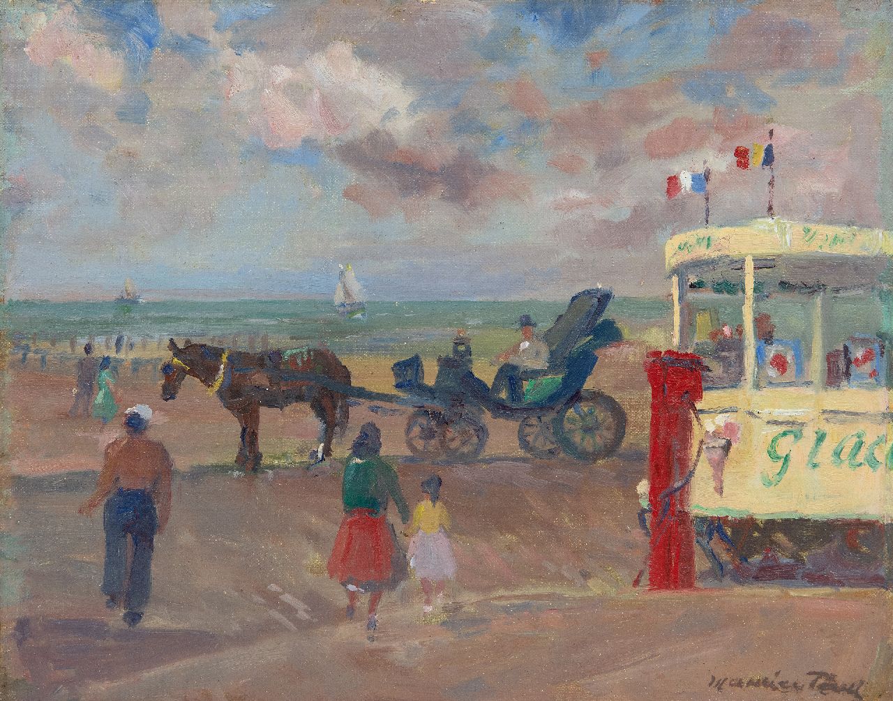 Paul M.  | Maurice Paul, IJscokar aan het strand, olieverf op doek op board 28,2 x 36,1 cm, gesigneerd rechtsonder