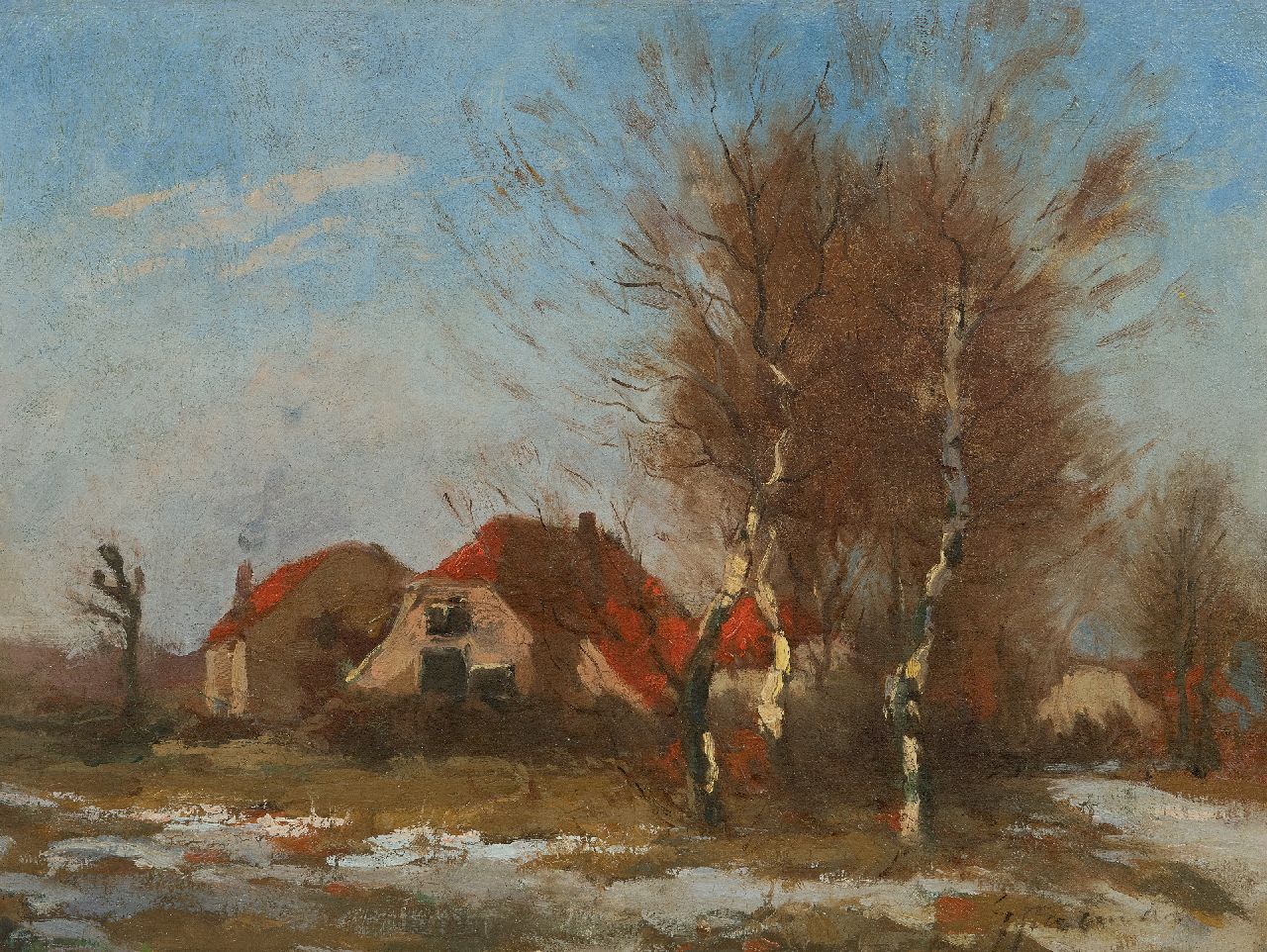 Stegeman G. | Gerrit 'Gert' Stegeman | Schilderijen te koop aangeboden | Landschap met smeltende sneeuw, olieverf op doek 31,8 x 42,2 cm, gesigneerd rechtsonder Stegeman G. | Gerrit 'Gert' Stegeman | Schilderijen te koop aangeboden | Landschap met smeltende sneeuw, olieverf op doek 31,8 x 42,2 cm, gesigneerd rechtsonder