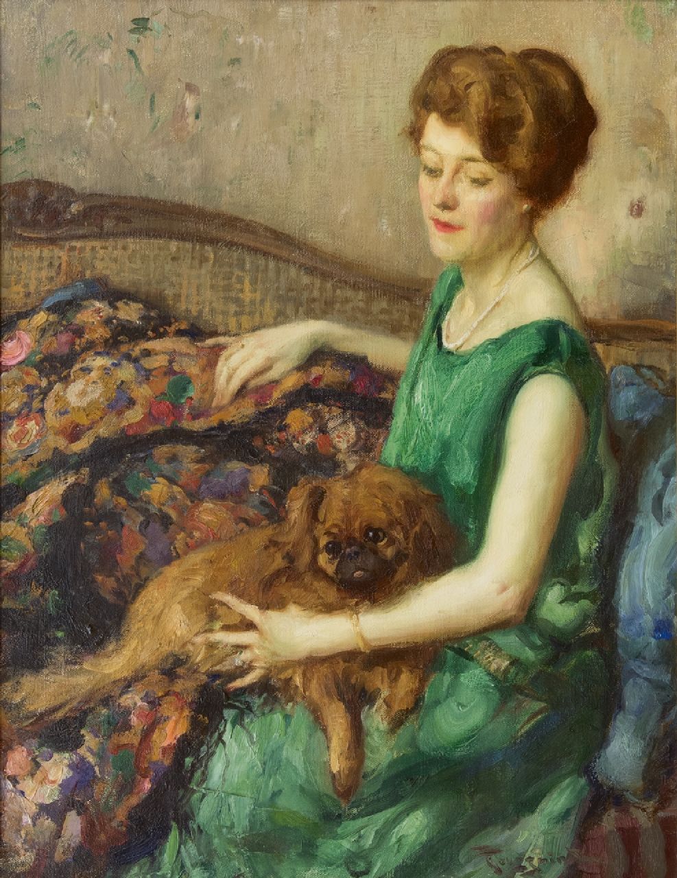 Toussaint F. | Fernand Toussaint | Schilderijen te koop aangeboden | Vrouw in groene jurk, olieverf op doek 73,4 x 56,7 cm, gesigneerd rechtsonder en zonder lijst Toussaint F. | Fernand Toussaint | Schilderijen te koop aangeboden | Vrouw in groene jurk, olieverf op doek 73,4 x 56,7 cm, gesigneerd rechtsonder en zonder lijst