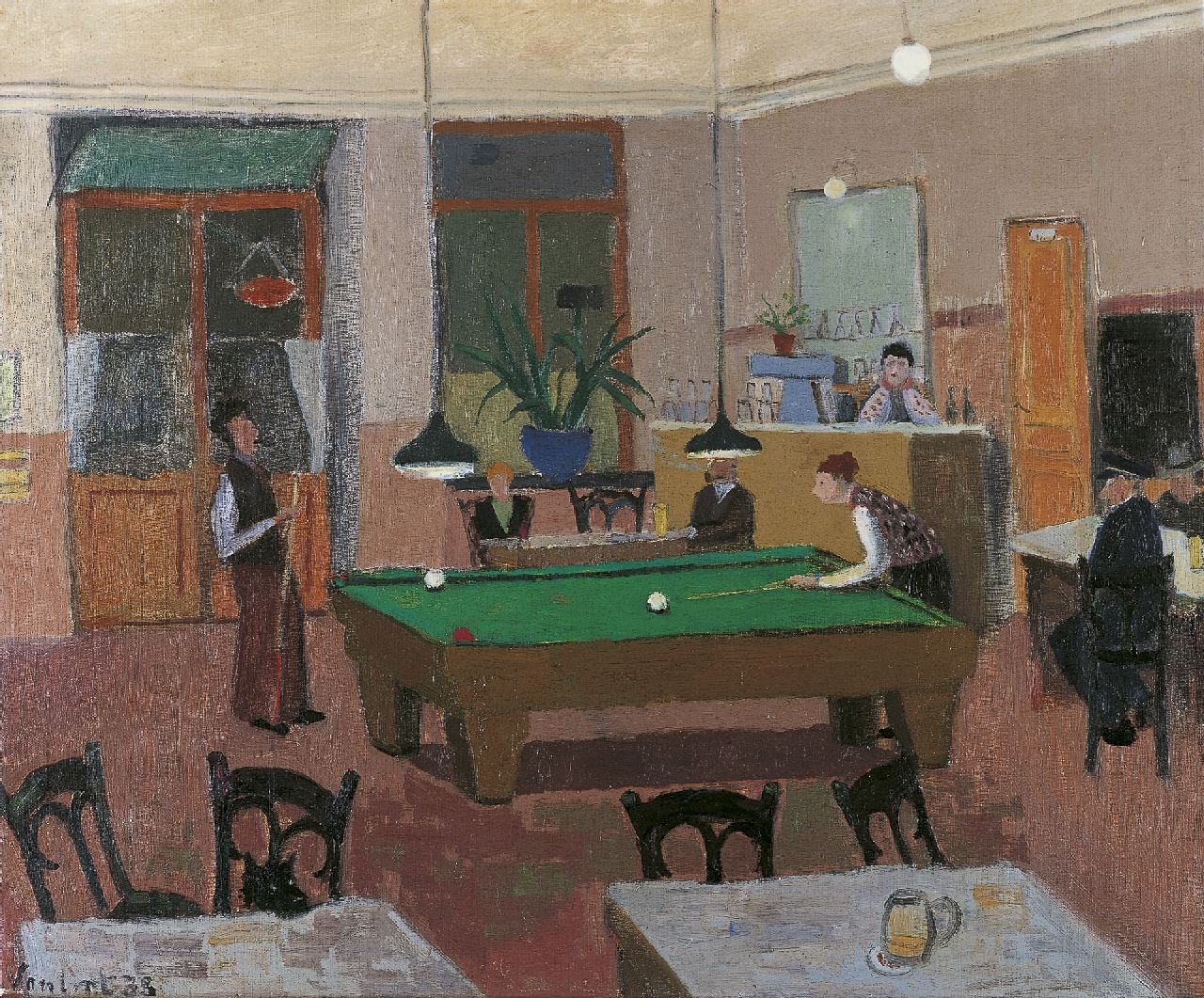 Lint L. van | Louis Noël van Lint | Schilderijen te koop aangeboden | De biljartspelers, olieverf op doek 57,9 x 70,3 cm, gesigneerd linksonder en gedateerd '33