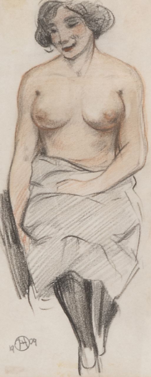 Houbolt E. | 'Eduard' Johannes Fredericus Houbolt | Aquarellen en tekeningen te koop aangeboden | Zittend naakt, krijt op papier 19,8 x 8,2 cm, gesigneerd linksonder met monogram en gedateerd 1909 Houbolt E. | 'Eduard' Johannes Fredericus Houbolt | Aquarellen en tekeningen te koop aangeboden | Zittend naakt, krijt op papier 19,8 x 8,2 cm, gesigneerd linksonder met monogram en gedateerd 1909
