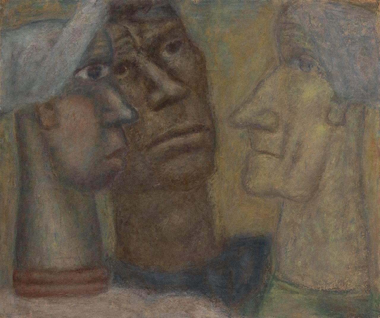 Gestel L. | Leendert 'Leo' Gestel | Aquarellen en tekeningen te koop aangeboden | Drie vissers, pastel op papier 66,0 x 77,0 cm, te dateren ca. 1932-1934 Gestel L. | Leendert 'Leo' Gestel | Aquarellen en tekeningen te koop aangeboden | Drie vissers, pastel op papier 66,0 x 77,0 cm, te dateren ca. 1932-1934