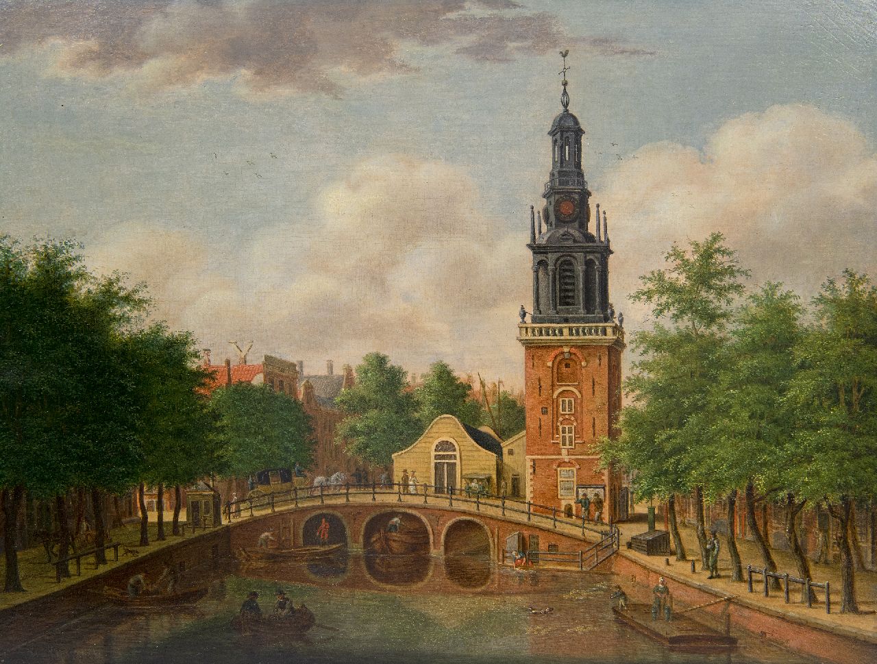 Zijderveld W.  | Willem Zijderveld | Schilderijen te koop aangeboden | De Amsterdamse Jan Roodenpoortstoren over het Singel (pendant van 23142), olieverf op paneel 25,6 x 33,4 cm, gesigneerd linksonder (vaag)
