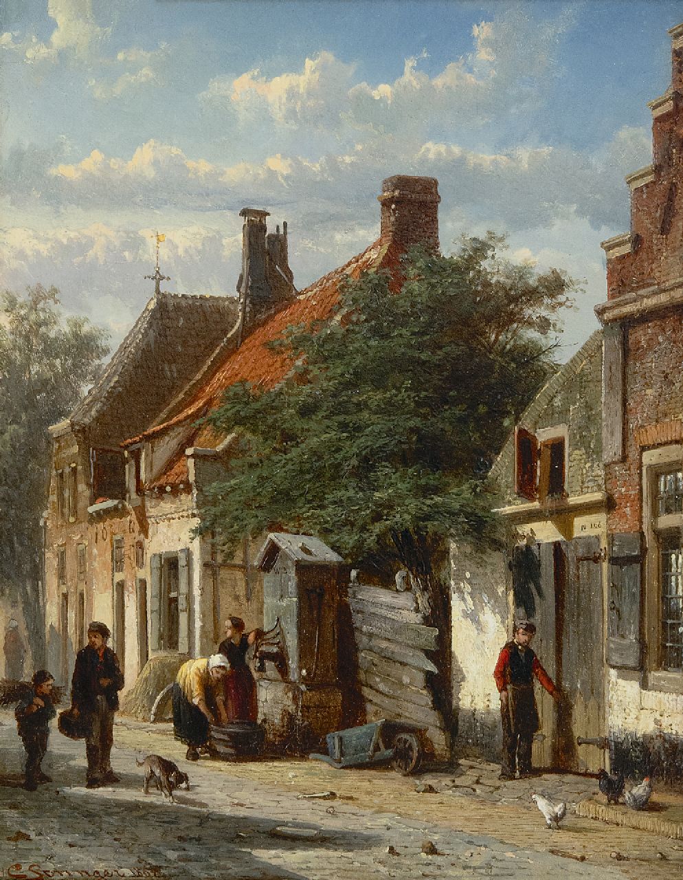 Springer C.  | Cornelis Springer, Het Walstraatje te Harderwijk, olieverf op paneel 25,2 x 19,8 cm, gesigneerd linksonder en verso op etiket en recto en verso gedateerd 1862
