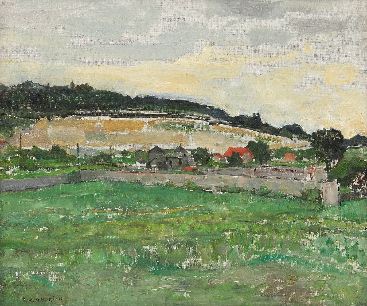 Mondriaan P.C. | Pieter Cornelis 'Piet' Mondriaan | Schilderijen te koop aangeboden | Landschap bij Montmorency, olieverf op doek 46,3 x 55,2 cm, gesigneerd linksonder en verso en verso gedateerd 8 aug. '30 Mondriaan P.C. | Pieter Cornelis 'Piet' Mondriaan | Schilderijen te koop aangeboden | Landschap bij Montmorency, olieverf op doek 46,3 x 55,2 cm, gesigneerd linksonder en verso en verso gedateerd 8 aug. '30