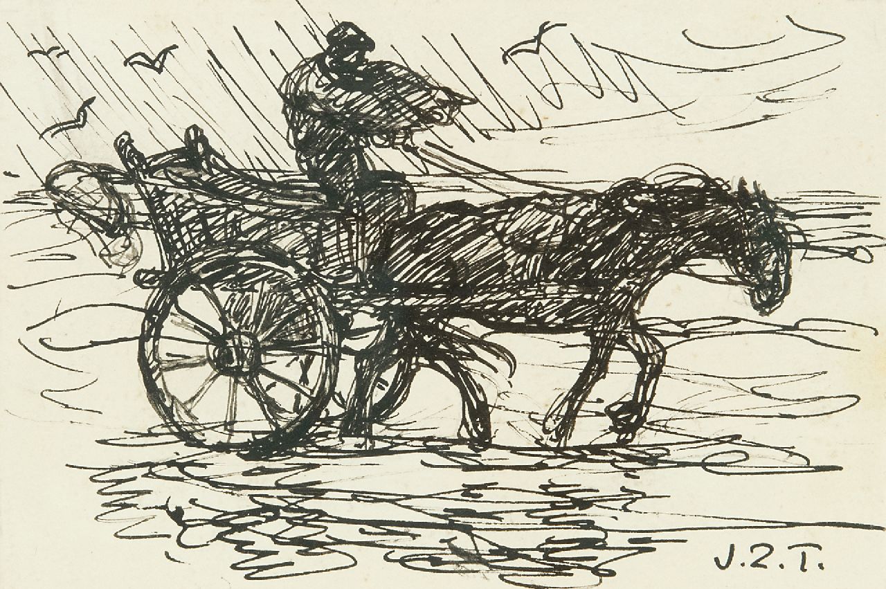 Zoetelief Tromp J. | Johannes 'Jan' Zoetelief Tromp | Aquarellen en tekeningen te koop aangeboden | Schelpenvisser in de branding, Katwijk, pen en zwarte inkt op papier 12,0 x 17,6 cm, gesigneerd rechtsonder met initialen Zoetelief Tromp J. | Johannes 'Jan' Zoetelief Tromp | Aquarellen en tekeningen te koop aangeboden | Schelpenvisser in de branding, Katwijk, pen en zwarte inkt op papier 12,0 x 17,6 cm, gesigneerd rechtsonder met initialen