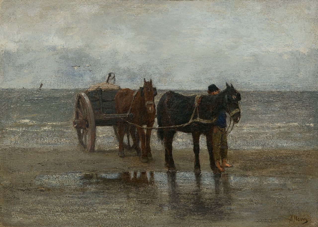 Mauve A. | Anthonij 'Anton' Mauve | Schilderijen te koop aangeboden | Schelpenvisser op het strand, olieverf op paneel 31,7 x 43,8 cm, gesigneerd rechtsonder Mauve A. | Anthonij 'Anton' Mauve | Schilderijen te koop aangeboden | Schelpenvisser op het strand, olieverf op paneel 31,7 x 43,8 cm, gesigneerd rechtsonder