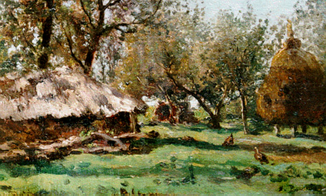 Roelofs W. | Willem Roelofs, Boerenerf 'Ruurlo', olieverf op doek op paneel 24,3 x 39,5 cm, gesigneerd linksonder Roelofs W. | Willem Roelofs, Boerenerf 'Ruurlo', olieverf op doek op paneel 24,3 x 39,5 cm, gesigneerd linksonder