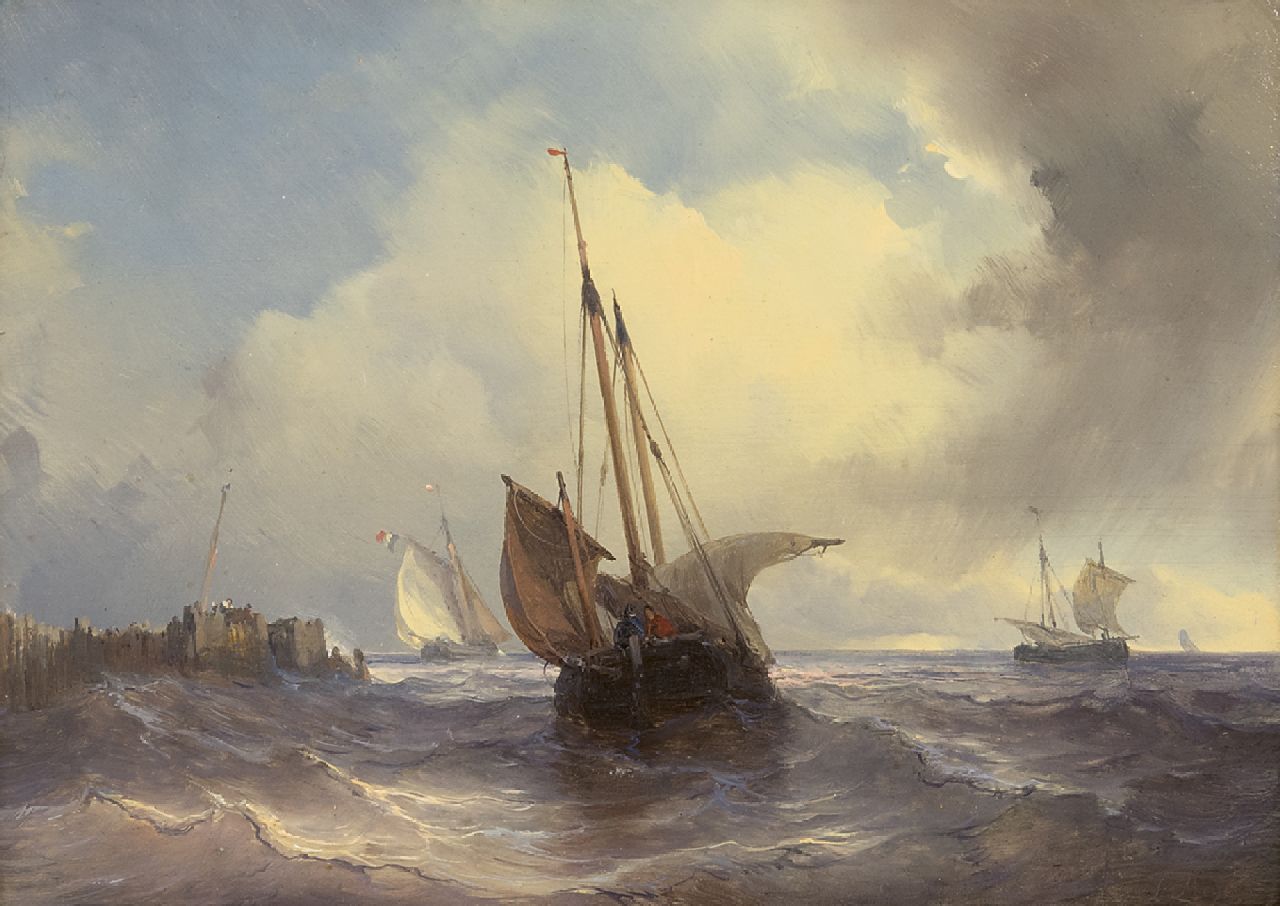 Meijer J.H.L. | Johan Hendrik 'Louis' Meijer, Zeilschepen op ruwe zee, olieverf op paneel 18,8 x 25,7 cm, gesigneerd rechtsonder Meijer J.H.L. | Johan Hendrik 'Louis' Meijer, Zeilschepen op ruwe zee, olieverf op paneel 18,8 x 25,7 cm, gesigneerd rechtsonder