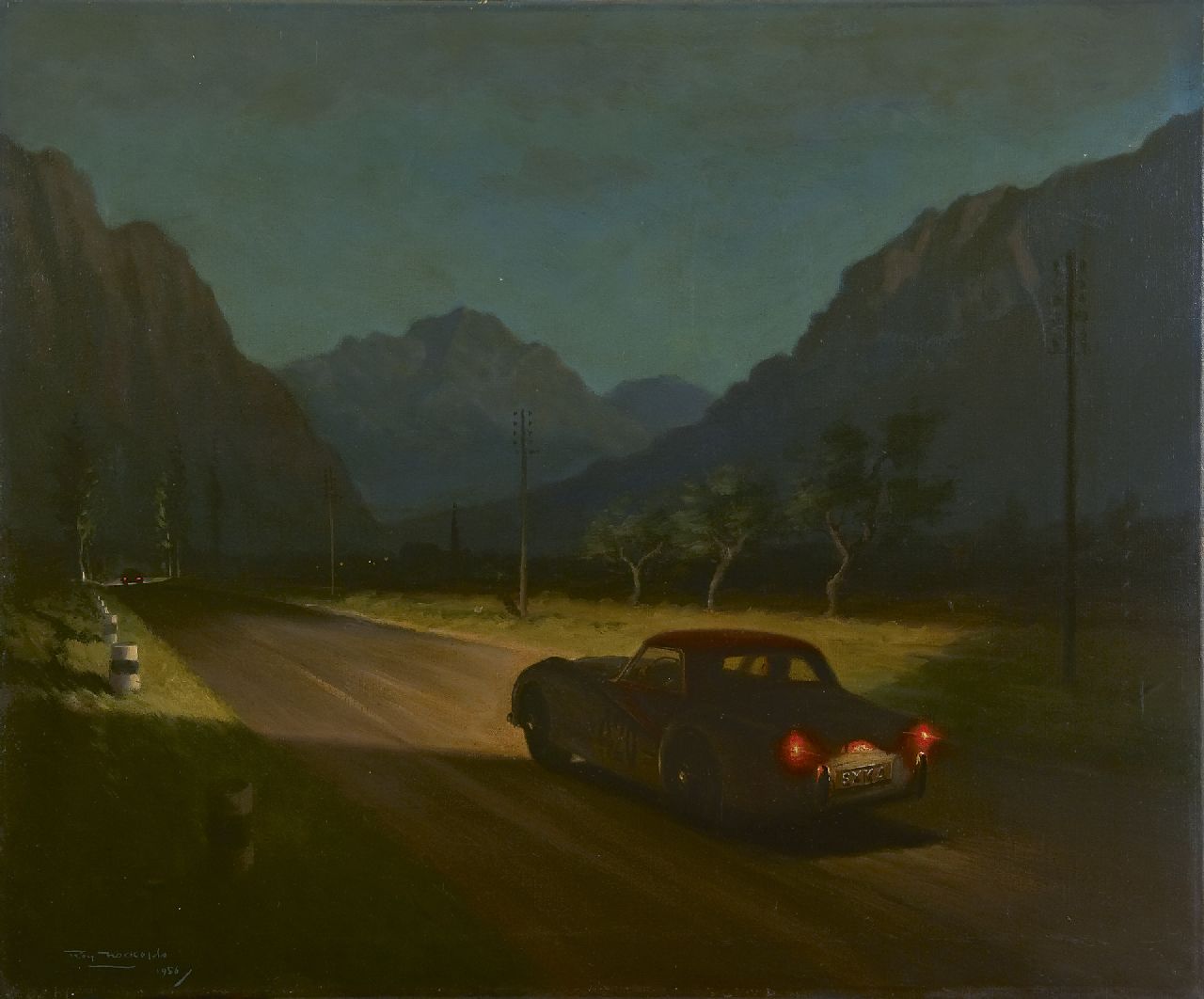 Nockolds R.A. | Roy Anthony Nockolds, Rally in de Alpen - Triumph TR3, olieverf op doek 63,5 x 76,4 cm, gesigneerd linksonder en gedateerd 1956 Nockolds R.A. | Roy Anthony Nockolds, Rally in de Alpen - Triumph TR3, olieverf op doek 63,5 x 76,4 cm, gesigneerd linksonder en gedateerd 1956