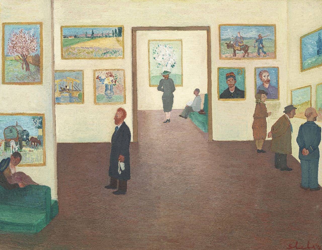 Slebe (Ferdinand Joseph Sleebe) F.  | Ferry Slebe (Ferdinand Joseph Sleebe) | Schilderijen te koop aangeboden | De Van Gogh tentoonstelling, olieverf op doek 51,2 x 65,9 cm, gesigneerd rechtsonder en gedateerd '54 [?]