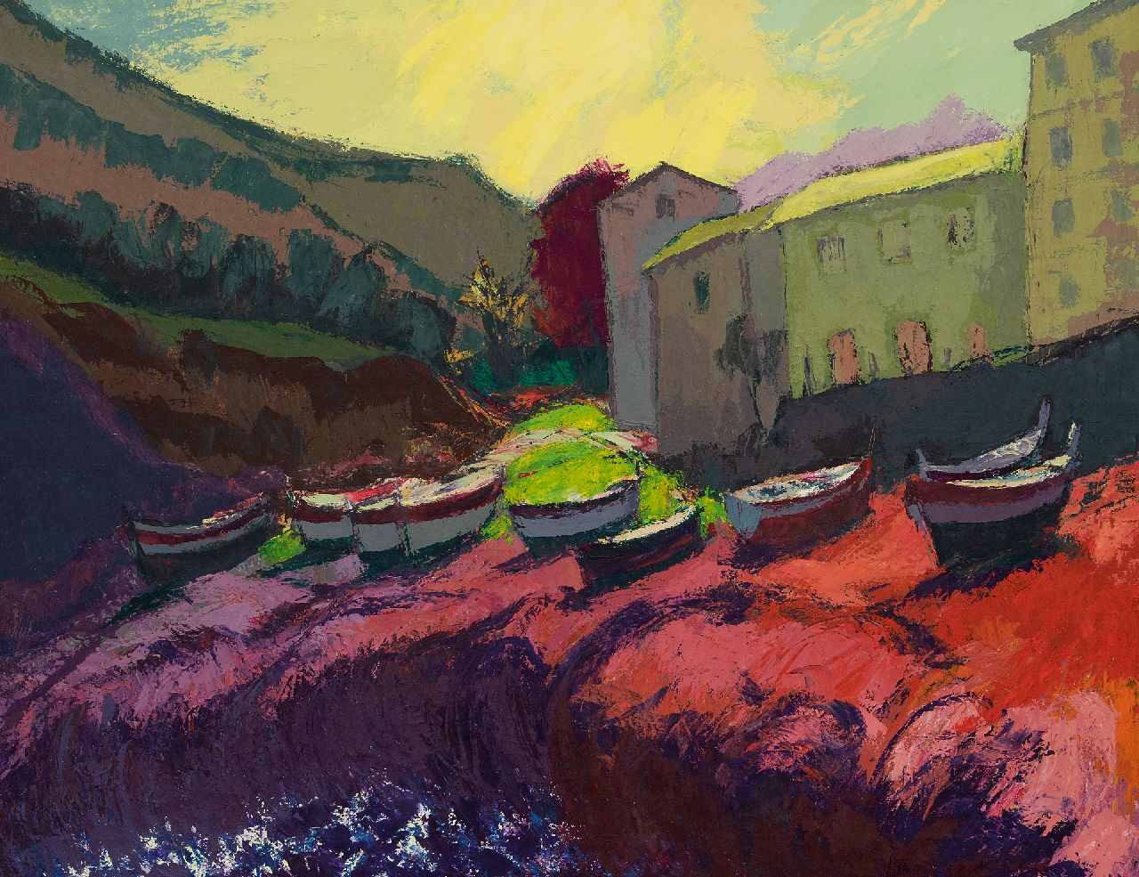 Vries J. de | Jannes de Vries, Porticciolo (Cap Corse), olieverf op doek 70,3 x 90,3 cm, gesigneerd rechtsonder en gedateerd '72 Vries J. de | Jannes de Vries, Porticciolo (Cap Corse), olieverf op doek 70,3 x 90,3 cm, gesigneerd rechtsonder en gedateerd '72
