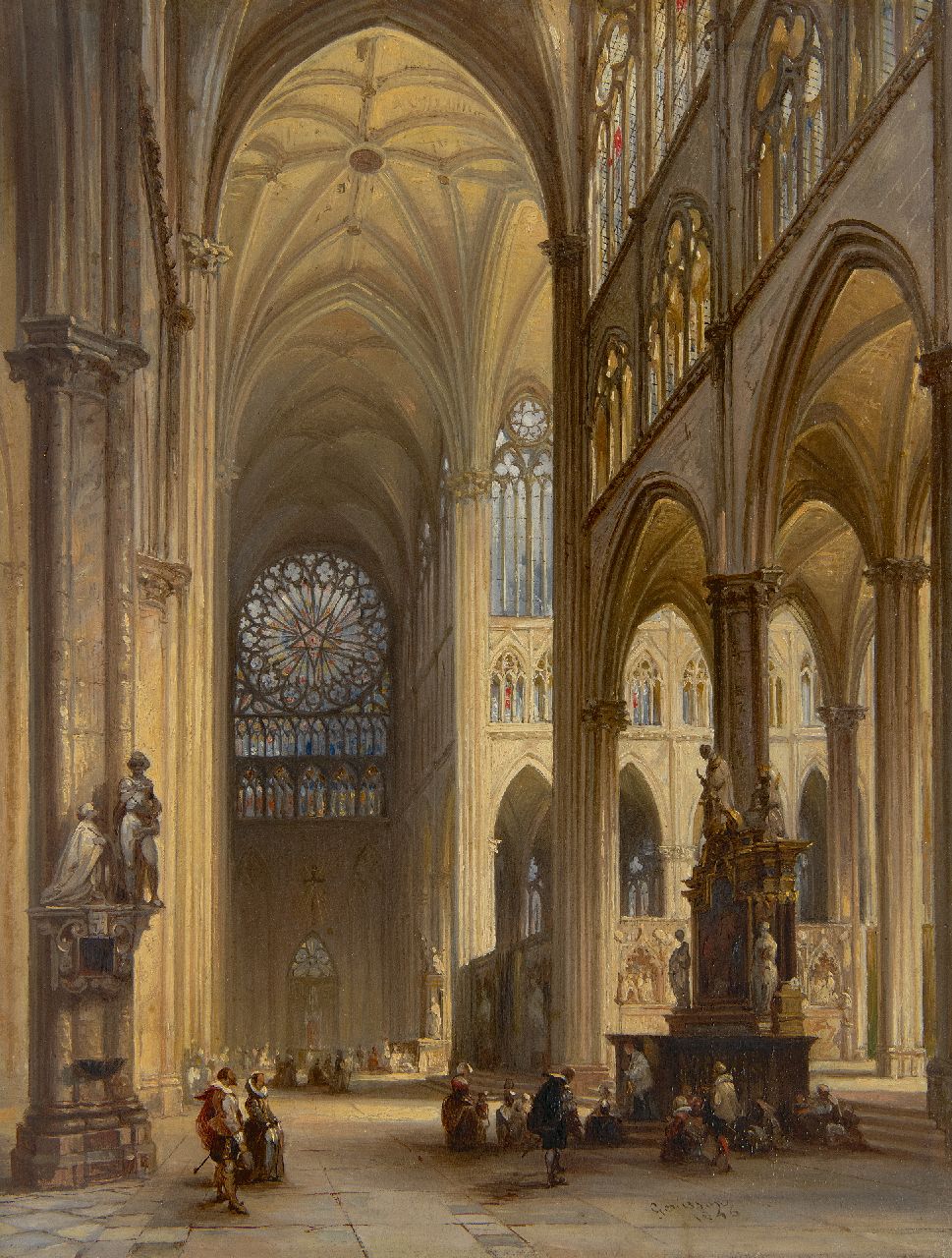 Genisson J.V.  | Jules Victor Genisson, Interieur van de kathedraal van Amiens, olieverf op paneel 31,6 x 24,3 cm, gesigneerd rechtsonder en gedateerd 1846
