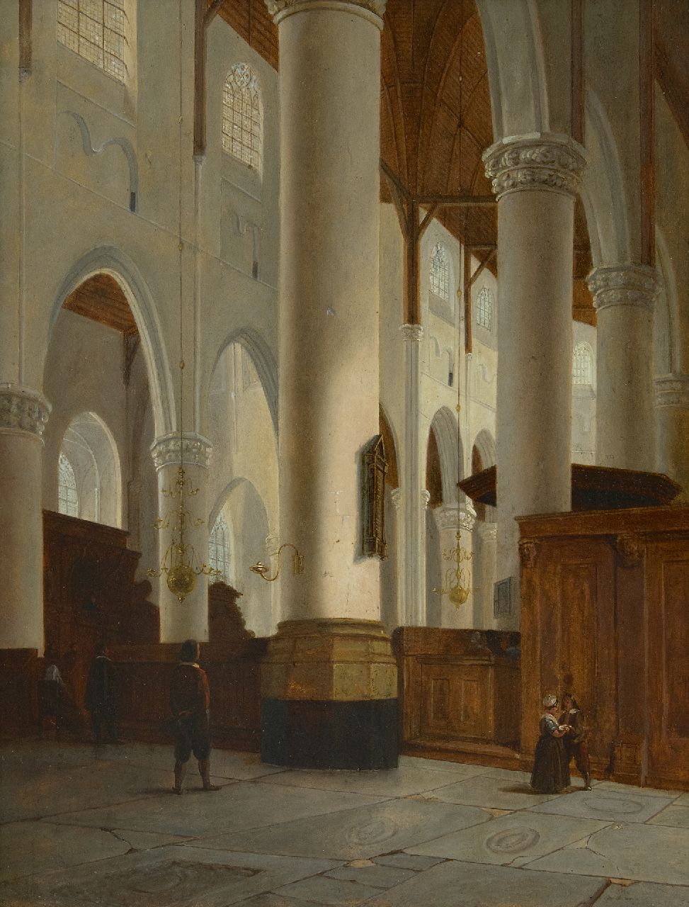 Tetar van Elven J.B. | Jan 'Johannes' Baptist Tetar van Elven | Schilderijen te koop aangeboden | Interieur van de Laurenskerk in Rotterdam, olieverf op paneel 42,8 x 33,3 cm, gesigneerd linksonder met initialen Tetar van Elven J.B. | Jan 'Johannes' Baptist Tetar van Elven | Schilderijen te koop aangeboden | Interieur van de Laurenskerk in Rotterdam, olieverf op paneel 42,8 x 33,3 cm, gesigneerd linksonder met initialen