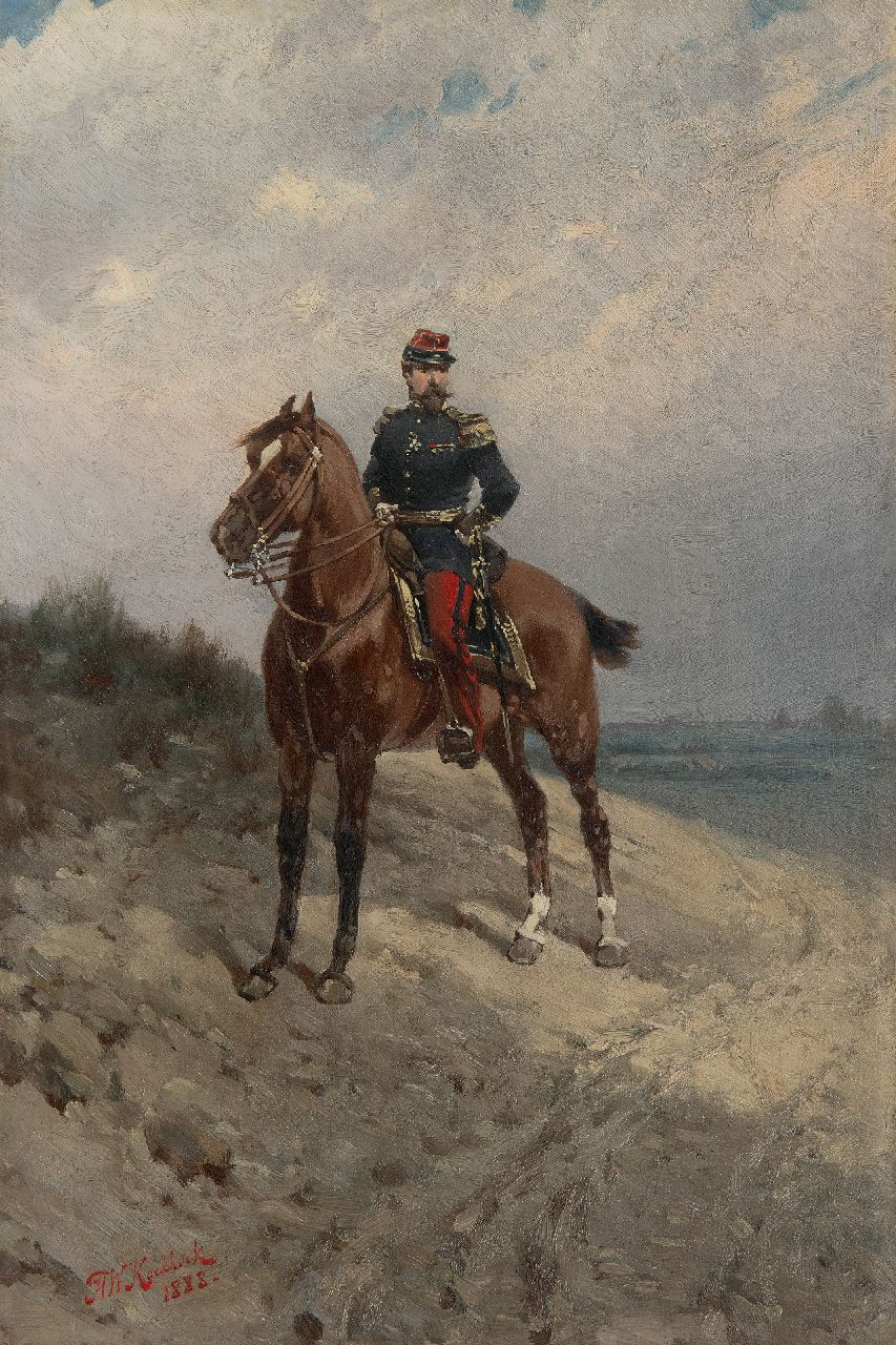 Koekkoek H.W. | Hermanus Willem Koekkoek, Ruiterportret van een Franse infanterie-officier, olieverf op doek 45,5 x 30,6 cm, gesigneerd linksonder en gedateerd 1888 Koekkoek H.W. | Hermanus Willem Koekkoek, Ruiterportret van een Franse infanterie-officier, olieverf op doek 45,5 x 30,6 cm, gesigneerd linksonder en gedateerd 1888