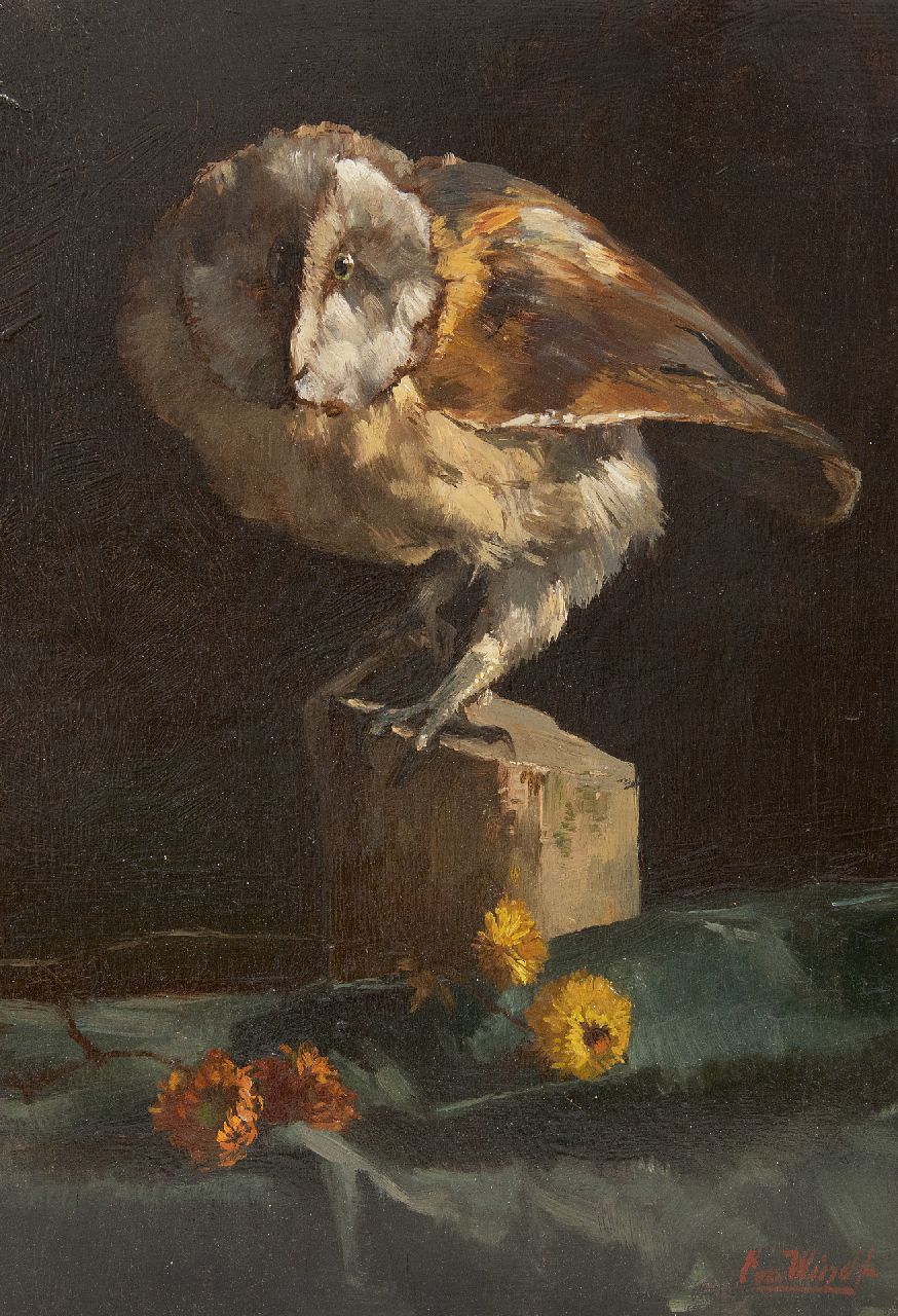Windt Ch. van der | Christophe 'Chris' van der Windt | Schilderijen te koop aangeboden | Kerkuil, olieverf op paneel 38,1 x 25,8 cm, gesigneerd rechtsonder en zonder lijst Windt Ch. van der | Christophe 'Chris' van der Windt | Schilderijen te koop aangeboden | Kerkuil, olieverf op paneel 38,1 x 25,8 cm, gesigneerd rechtsonder en zonder lijst