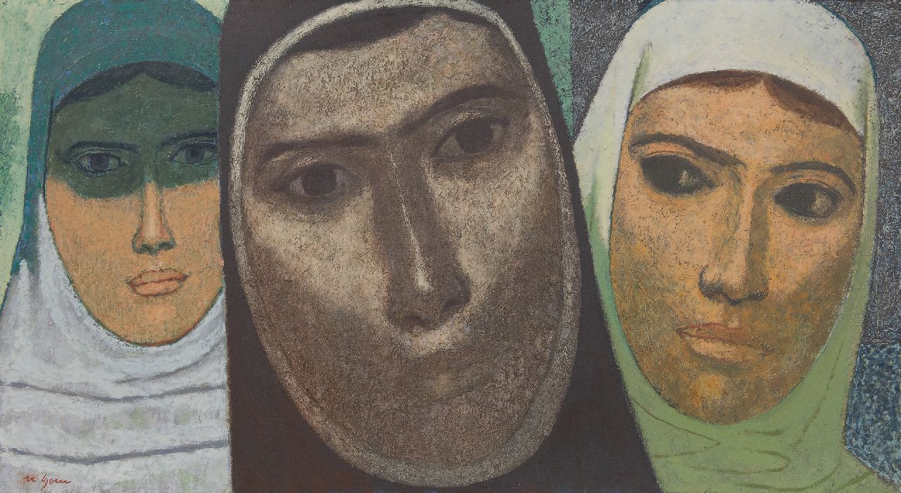 Iyem N. | Nuri Iyem, Portret van drie vrouwen, olieverf op doek 53,5 x 99,0 cm, gesigneerd linksonder Iyem N. | Nuri Iyem, Portret van drie vrouwen, olieverf op doek 53,5 x 99,0 cm, gesigneerd linksonder
