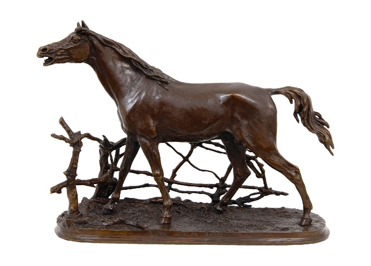 Mène P.J. | Pierre Jules Mène, Paard bij een hek, brons 29,0 x 40,0 cm, gesigneerd op de basis en gedateerd 1846 Mène P.J. | Pierre Jules Mène, Paard bij een hek, brons 29,0 x 40,0 cm, gesigneerd op de basis en gedateerd 1846