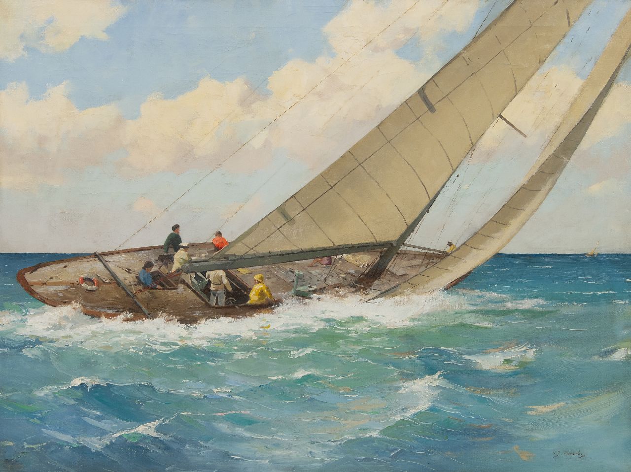 Ligtelijn E.J. | Evert Jan Ligtelijn, Zeilschip in actie, olieverf op doek 60,2 x 79,6 cm, gesigneerd rechtsonder Ligtelijn E.J. | Evert Jan Ligtelijn, Zeilschip in actie, olieverf op doek 60,2 x 79,6 cm, gesigneerd rechtsonder
