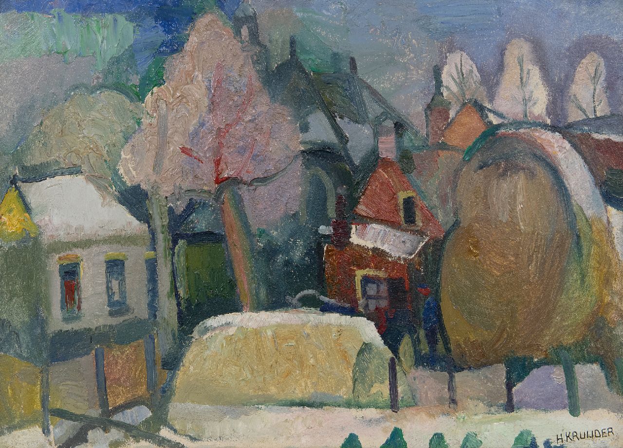 Kruyder H.J. | 'Herman' Justus Kruyder, Bewaarschooltje, Heemstede, olieverf op board 32,0 x 43,7 cm, gesigneerd rechtsonder en te dateren ca. 1919-1923 Kruyder H.J. | 'Herman' Justus Kruyder, Bewaarschooltje, Heemstede, olieverf op board 32,0 x 43,7 cm, gesigneerd rechtsonder en te dateren ca. 1919-1923