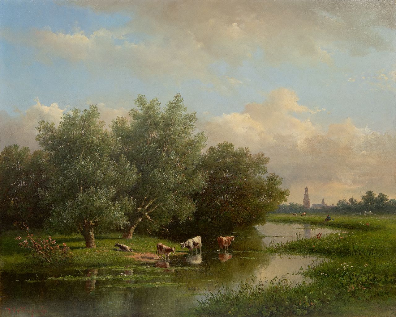 Johannes Pieter van Wisselingh | Zomerlandschap met koeien nabij Amersfoort, olieverf op paneel, 58,3 x 72,4 cm, gesigneerd l.o. Johannes Pieter van Wisselingh | Zomerlandschap met koeien nabij Amersfoort, olieverf op paneel, 58,3 x 72,4 cm, gesigneerd l.o.