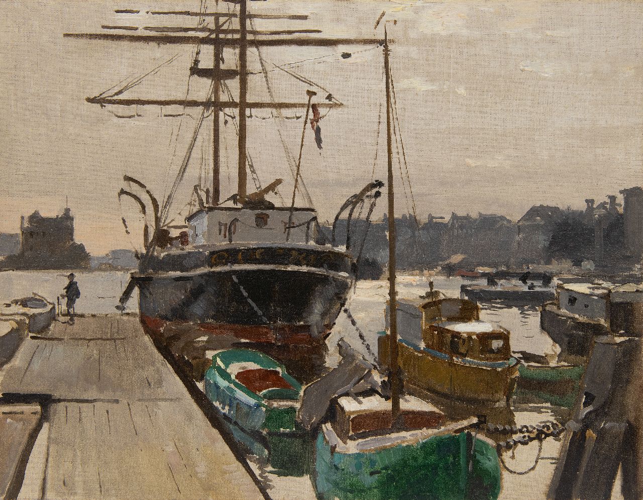 Vreedenburgh C. | Cornelis Vreedenburgh | Schilderijen te koop aangeboden | Afgemeerde schepen in de haven, olieverf op doek 36,2 x 46,3 cm, zonder lijst Vreedenburgh C. | Cornelis Vreedenburgh | Schilderijen te koop aangeboden | Afgemeerde schepen in de haven, olieverf op doek 36,2 x 46,3 cm, zonder lijst