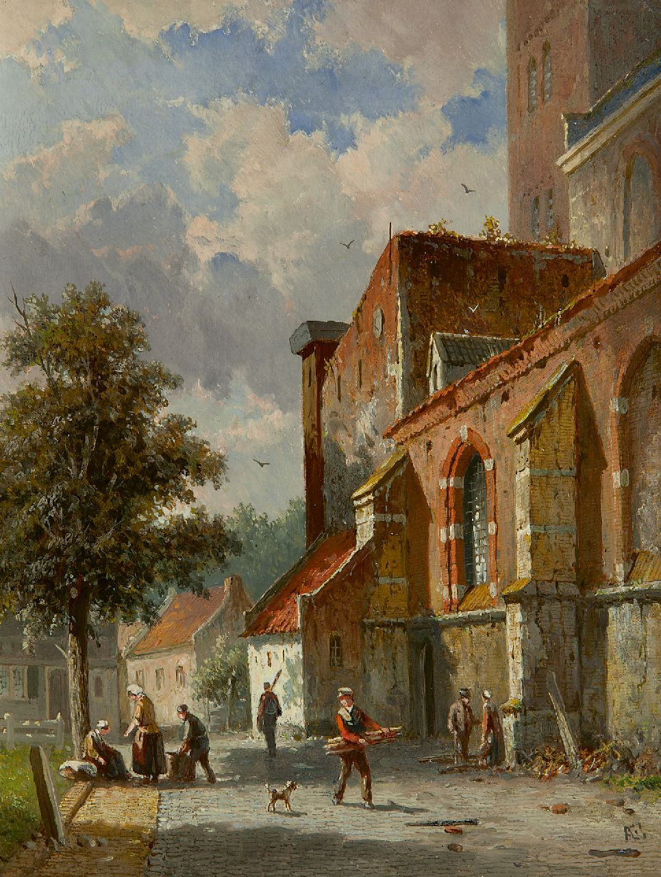 Eversen A. | Adrianus Eversen, Zonnig straatje achter de kerk, olieverf op paneel 27,0 x 20,8 cm, gesigneerd rechtsonder met monogram Eversen A. | Adrianus Eversen, Zonnig straatje achter de kerk, olieverf op paneel 27,0 x 20,8 cm, gesigneerd rechtsonder met monogram
