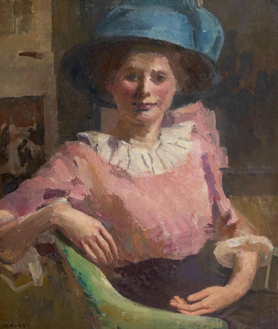 Maks C.J.  | Cornelis Johannes 'Kees' Maks | Schilderijen te koop aangeboden | Vrouw met blauwe hoed, olieverf op doek 67,0 x 57,2 cm, gesigneerd linksonder