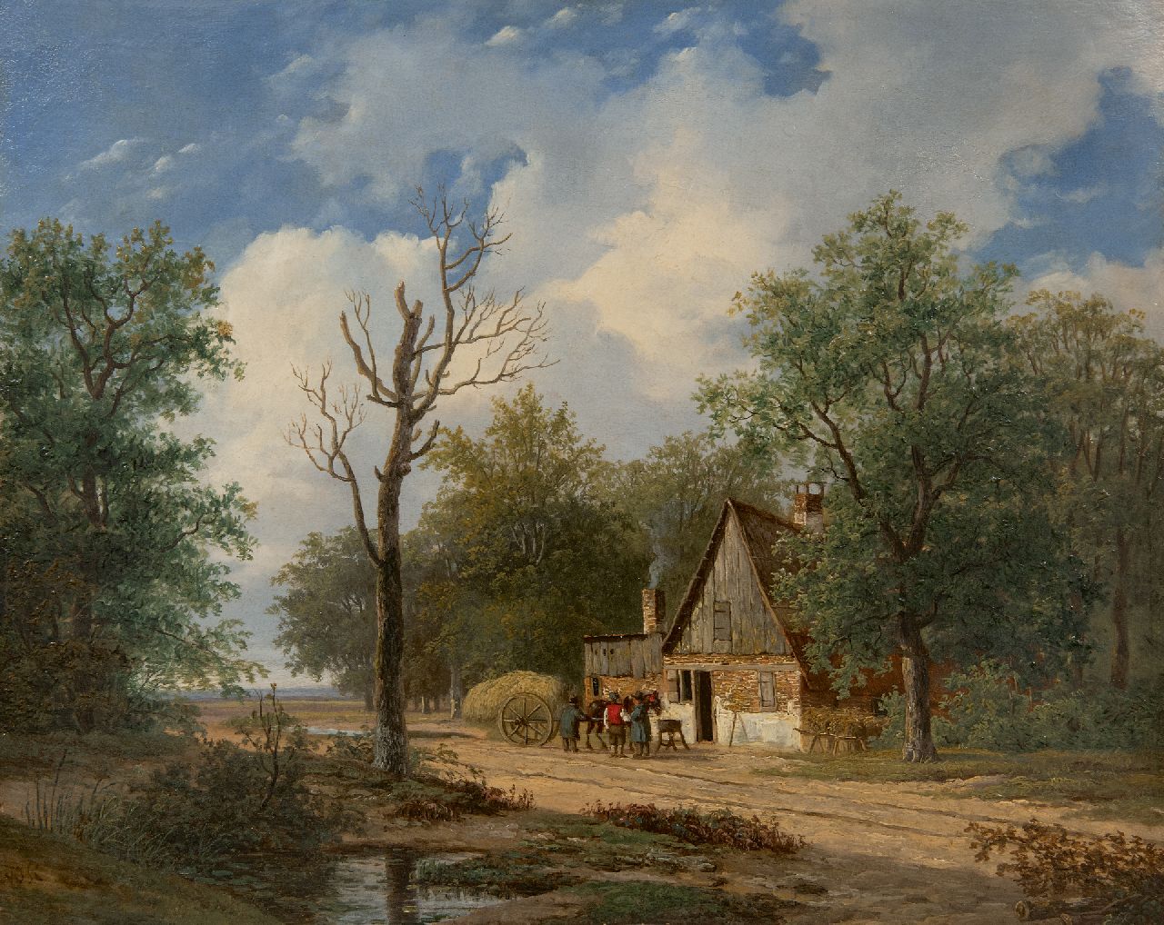 Roosenboom N.J. | Nicolaas Johannes Roosenboom | Schilderijen te koop aangeboden | Boslandschap met figuren bij een hooikar, olieverf op paneel 33,3 x 41,1 cm, gesigneerd linksonder met initialen en zonder lijst Roosenboom N.J. | Nicolaas Johannes Roosenboom | Schilderijen te koop aangeboden | Boslandschap met figuren bij een hooikar, olieverf op paneel 33,3 x 41,1 cm, gesigneerd linksonder met initialen en zonder lijst