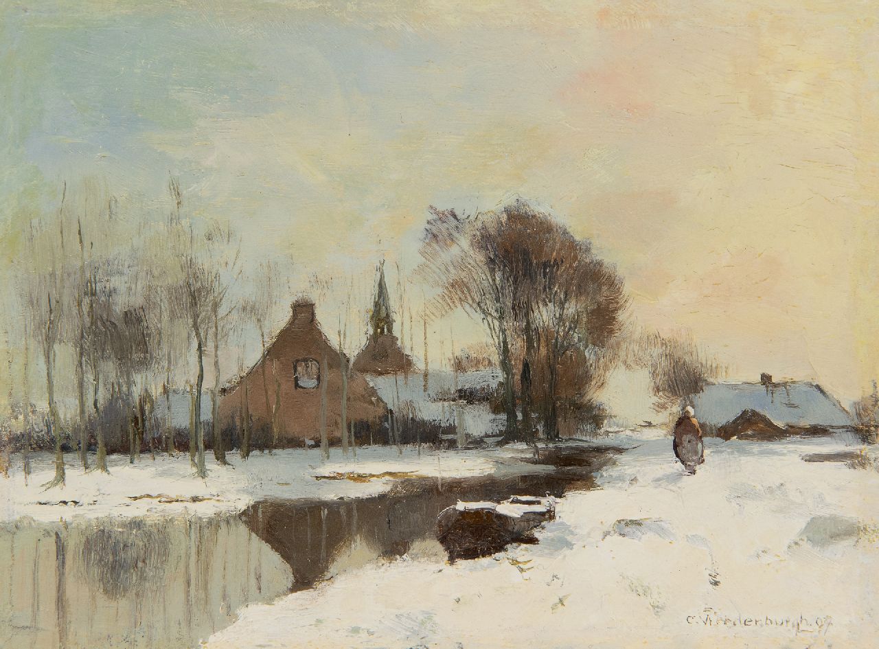 Vreedenburgh C.  | Cornelis Vreedenburgh, Besneeuwd dorpje, olieverf op paneel 14,5 x 19,1 cm, gesigneerd rechtsonder en gedateerd '07