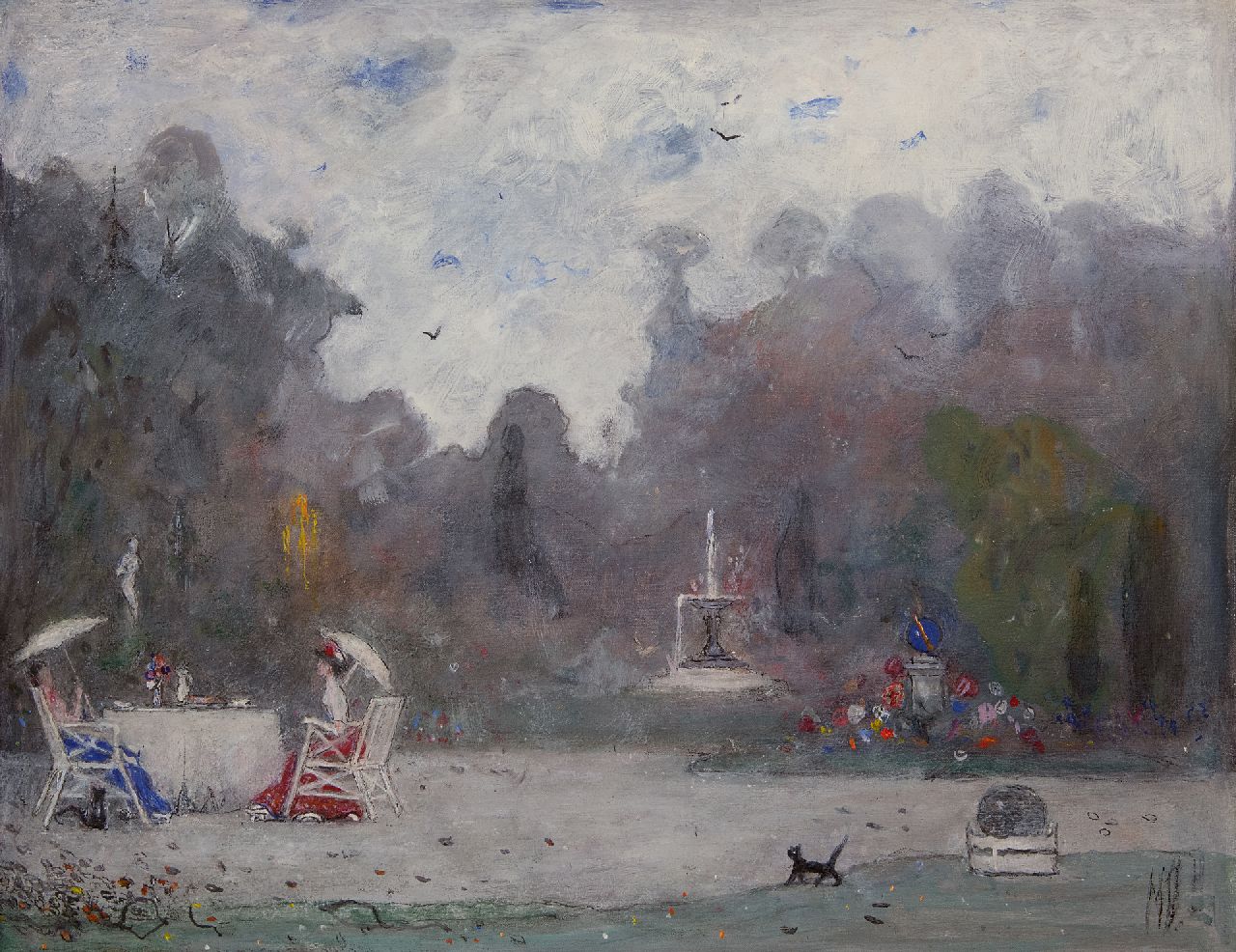 Dittlinger M.B.W. | 'Marinus' Bonifacius Willem Dittlinger | Schilderijen te koop aangeboden | Theeuurtje in een kasteeltuin, olieverf op doek 36,5 x 46,5 cm, gesigneerd rechtsonder met initialen Dittlinger M.B.W. | 'Marinus' Bonifacius Willem Dittlinger | Schilderijen te koop aangeboden | Theeuurtje in een kasteeltuin, olieverf op doek 36,5 x 46,5 cm, gesigneerd rechtsonder met initialen