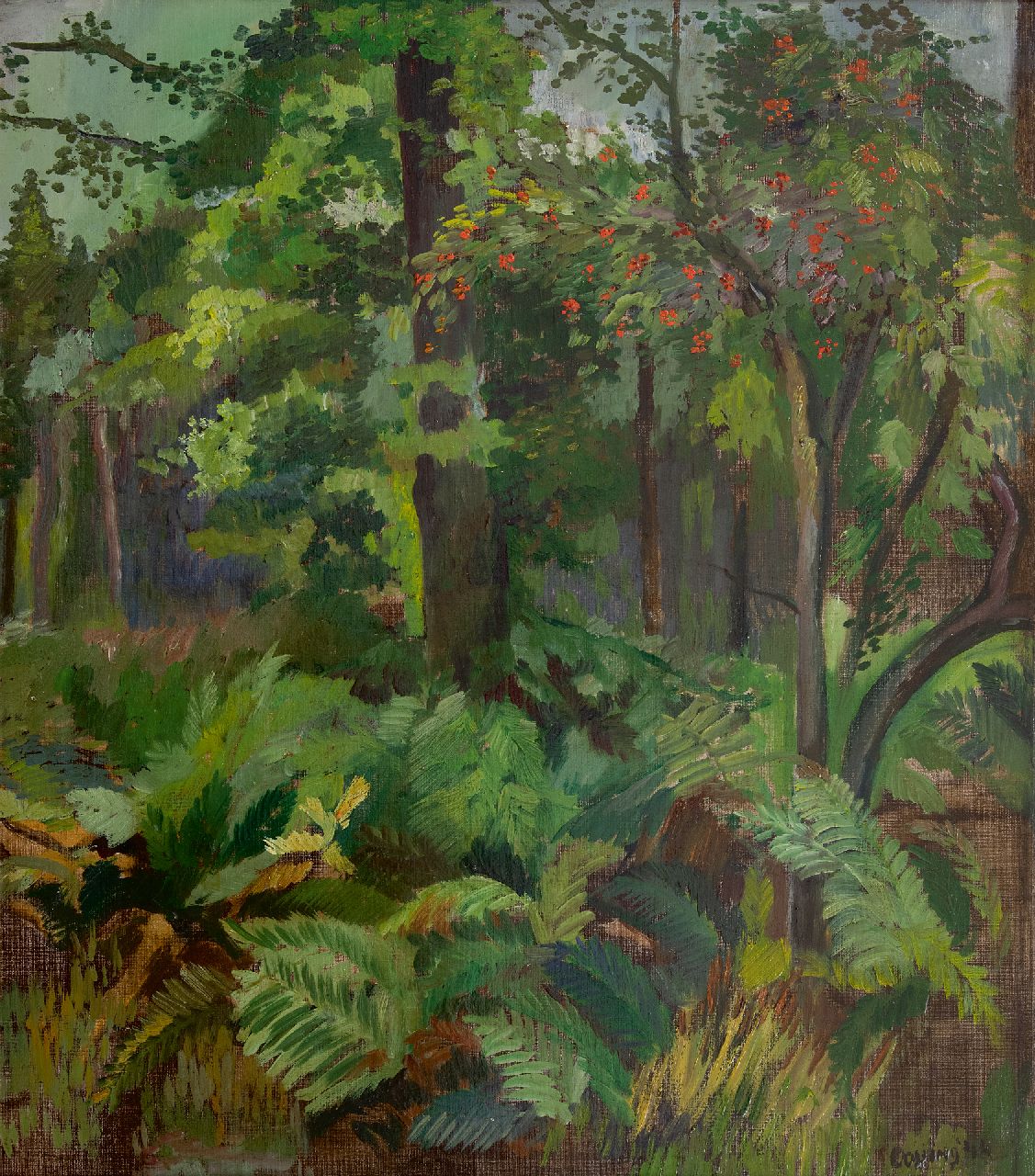 Bieruma Oosting A.J.W. | Adriana Johanna Wilhelmina 'Jeanne' Bieruma Oosting, Bosgezicht op landgoed Lauswolt, olieverf op doek 64,9 x 56,9 cm, gesigneerd rechtsonder en gedateerd '44 Bieruma Oosting A.J.W. | Adriana Johanna Wilhelmina 'Jeanne' Bieruma Oosting, Bosgezicht op landgoed Lauswolt, olieverf op doek 64,9 x 56,9 cm, gesigneerd rechtsonder en gedateerd '44