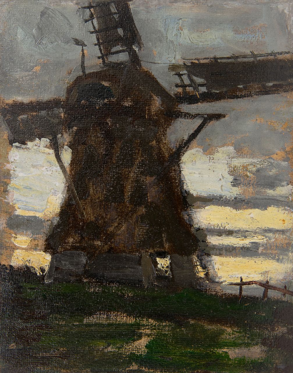 Dake (jr.) C.L. | Carel Lodewijk Dake (jr.), Molen bij ondergaande zon i.o., olieverf op schildersboard 22,4 x 17,6 cm Dake (jr.) C.L. | Carel Lodewijk Dake (jr.), Molen bij ondergaande zon i.o., olieverf op schildersboard 22,4 x 17,6 cm