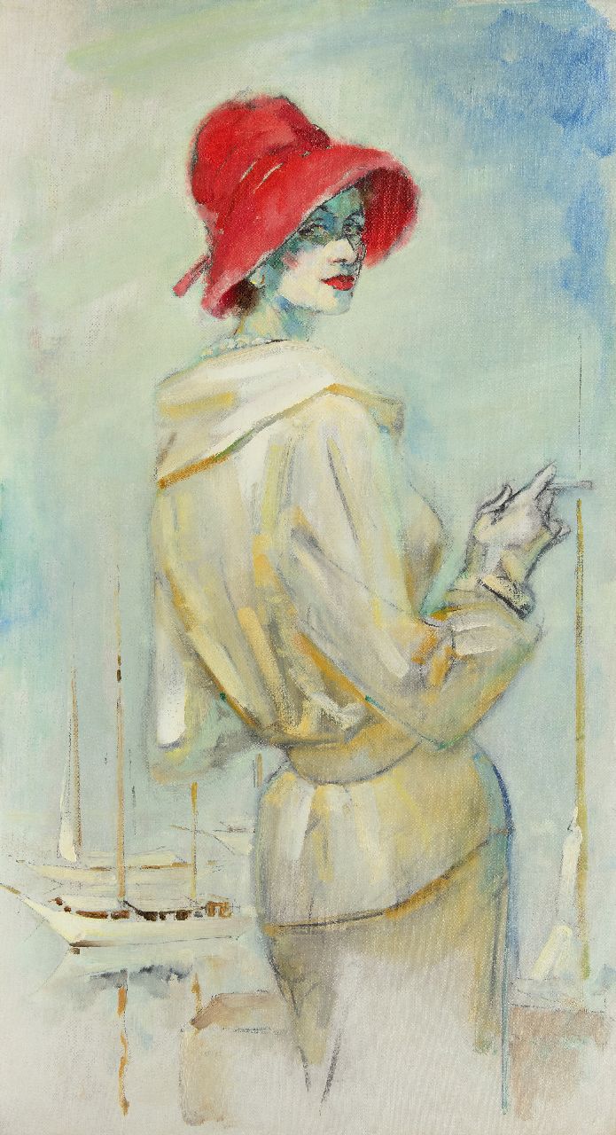 Kruizinga D. | Dirk Kruizinga | Schilderijen te koop aangeboden | Modieuze vrouw met rode hoed, olieverf op doek 109,8 x 60,3 cm Kruizinga D. | Dirk Kruizinga | Schilderijen te koop aangeboden | Modieuze vrouw met rode hoed, olieverf op doek 109,8 x 60,3 cm