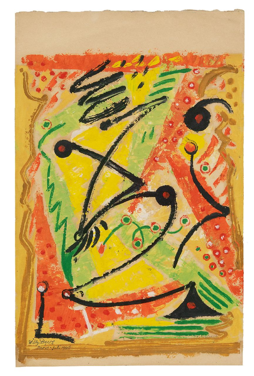 Boers W.H.F. | 'Willy' Herman Friederich Boers, Zonder titel, inkt en gouache op papier 36,3 x 23,5 cm, gesigneerd linksonder en gedateerd 'Paris-Juli' 1948 Boers W.H.F. | 'Willy' Herman Friederich Boers, Zonder titel, inkt en gouache op papier 36,3 x 23,5 cm, gesigneerd linksonder en gedateerd 'Paris-Juli' 1948