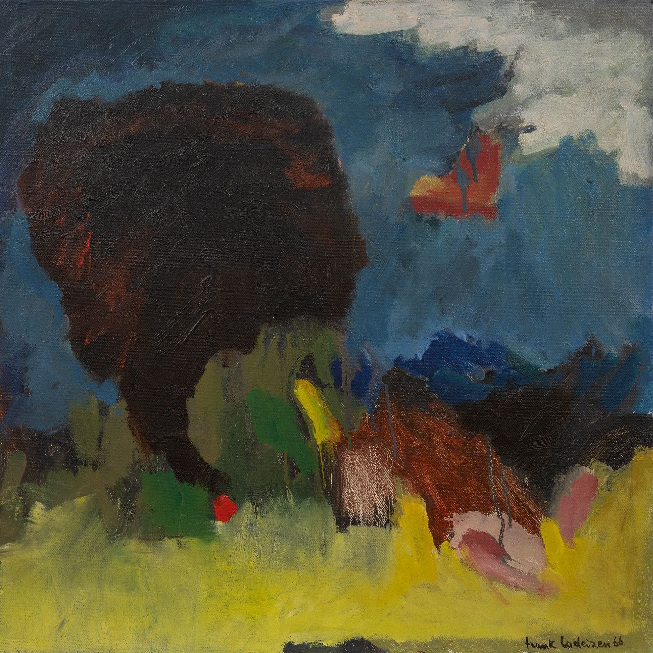 Frank Lodeizen | Landschap, olieverf op doek, 60,0 x 60,0 cm, gesigneerd r.o. en gedateerd '66 Frank Lodeizen | Landschap, olieverf op doek, 60,0 x 60,0 cm, gesigneerd r.o. en gedateerd '66