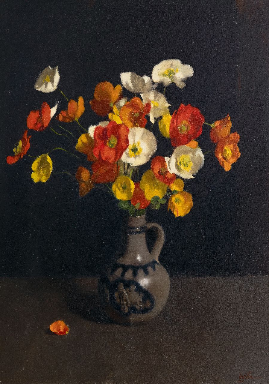 Witsen W.A.  | 'Willem' Arnold Witsen, Klaprozen in een stenen kruik, olieverf op doek 62,4 x 45,8 cm, gesigneerd rechtsonder