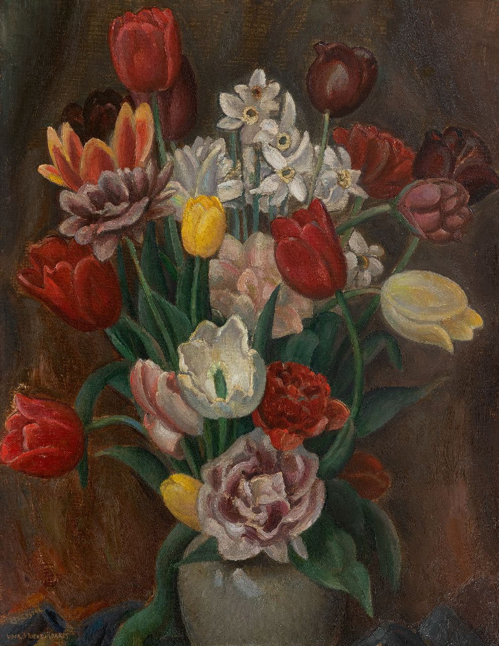 Gestel L.  | Leendert 'Leo' Gestel | Schilderijen te koop aangeboden | Bloemstilleven, olieverf op doek 70,6 x 55,3 cm, gesigneerd linksonder en verso gedateerd 1926